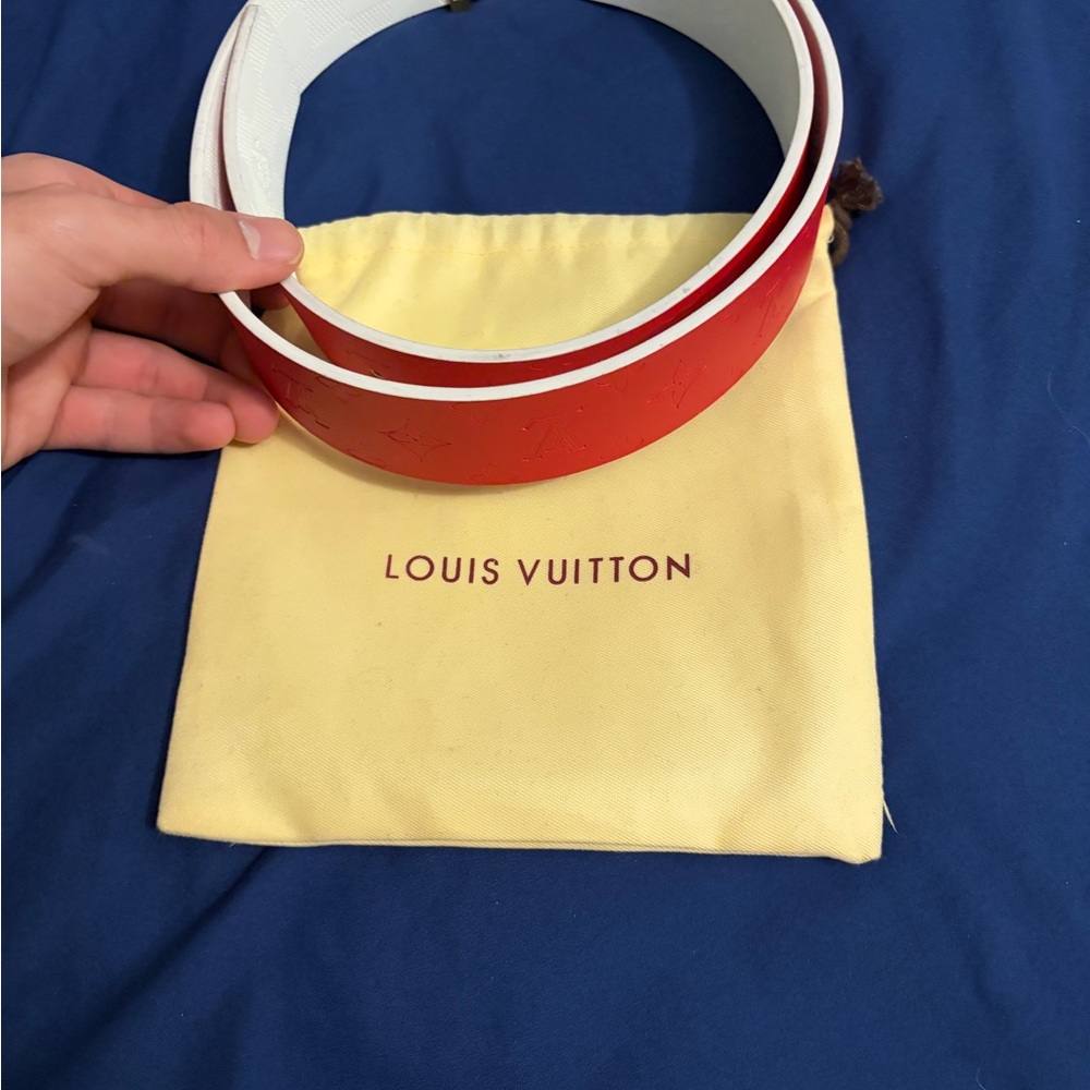 Louis Vuitton Red Monogram Belt with Gold LV Buckle - Picture 3 of 12